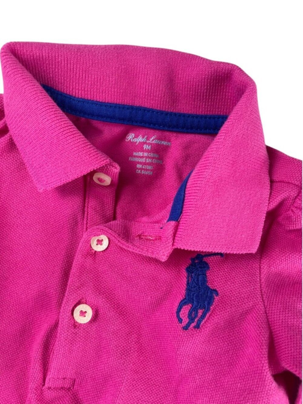 Ralph Lauren Baby Girl Pink Piqué Peplum Long-Sleeve Polo Dress SZ 9M Preppy Des - Picture 3 of 5